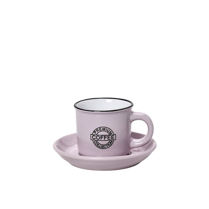 Set cana cu farfurie ESPIEL, roz/negru, 90 ml