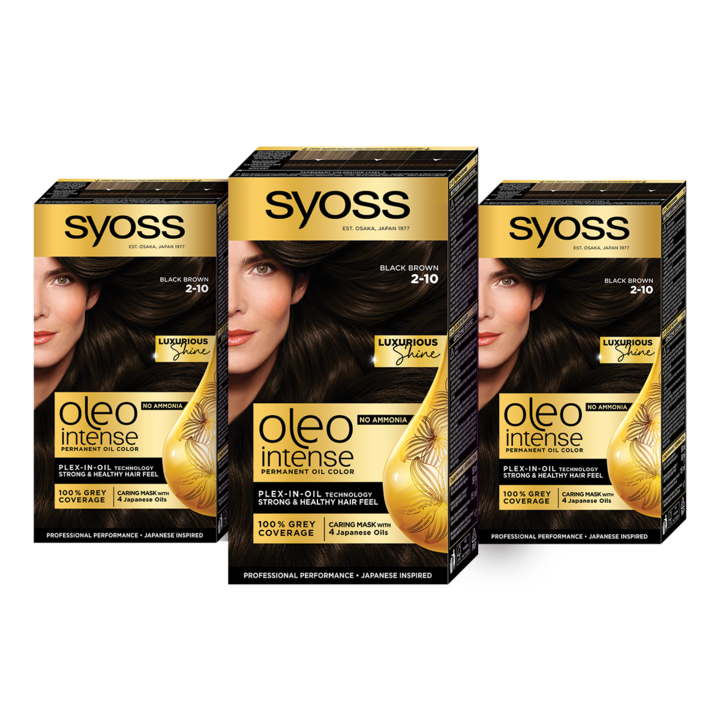 Pachet: 3 x Vopsea de par permanenta fara amoniac Syoss Color Oleo Intense, 2-10 Saten foarte inchis, 115 ml