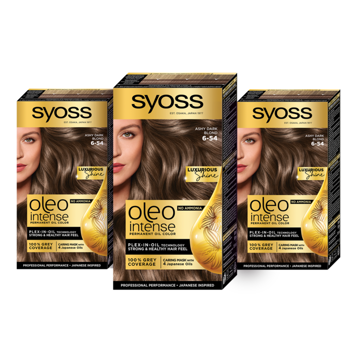 Комплект: 3 x Перманентни бои за коса без амоняк Syoss Color Oleo Intense, 6-54 Dark gray blond, 115 мл