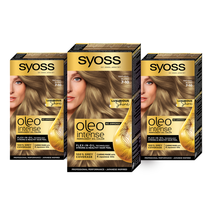 Комплект 3 х Перманентна боя за коса Syoss Color Oleo Intense, 7-10 Естествено русо, Без амоняк, 115 мл