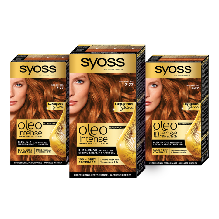 Комплект: 3 x Перманентни бои за коса без амоняк Syoss Color Oleo Intense, 7-77 Red ginger, 115 мл
