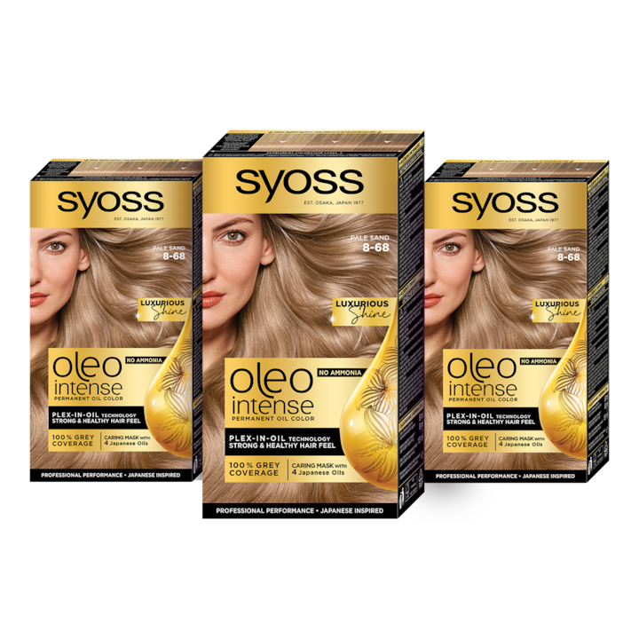 Комплект: 3 x Перманентни бои за коса без амоняк Syoss Color Oleo Intense, 8-68 Light sandy blonde, 115 мл