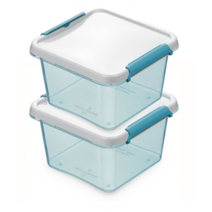 Set 2 recipiente alimentare Arctic, albastru transparent, 20 x 20 x 12 cm