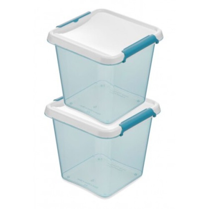 Комплект контейнери за храна Moxom Arctic, 2 x 4L, прозрачни с бял капак и сини щипки, 20x20x18cm