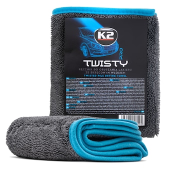 Prosop auto K2 TWISTY PRO Microfibra cu doua fete, una tip laveta geamuri si una cu fire rasucite pentru uscare caroserie 40x60 cm