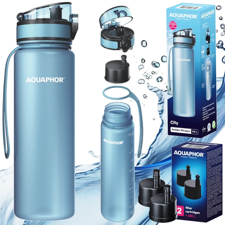 Комплект филтърни бутилки/3 филтъра, AQUAPHOR City, 0.5 L, Светло синьо, Tritan BPA free
