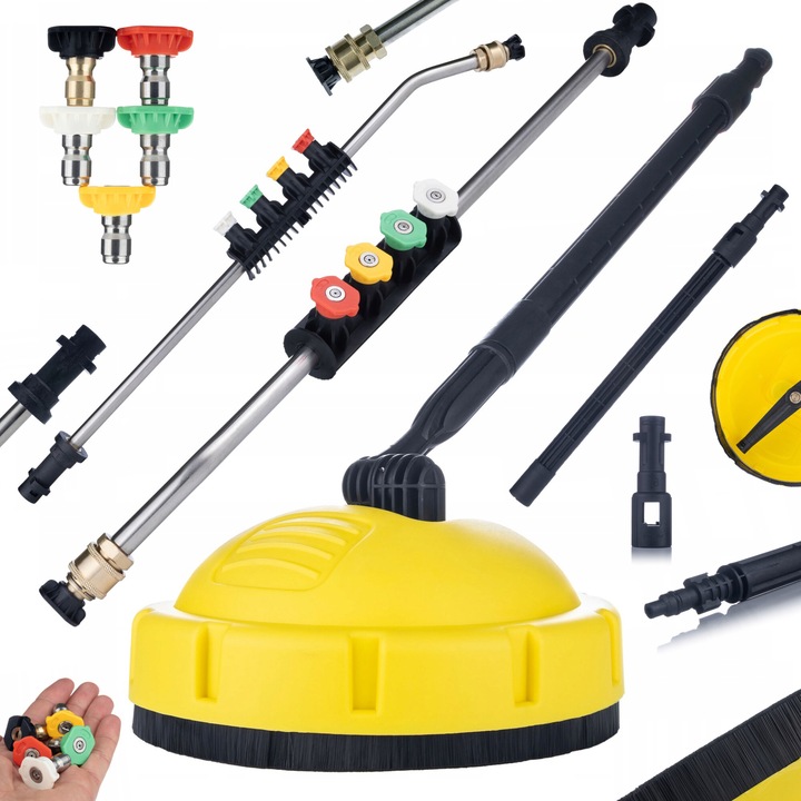 Set perie T-Racer si lance pentru aparate de spalat cu presiune, Rosfix, Compatibil cu Karcher, 1/4", 5 duze, 15°, Multicolor