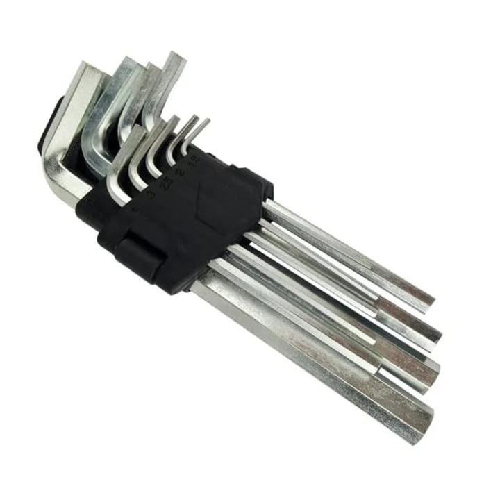 Set 9 chei hexagonale, otel, scurte, crom