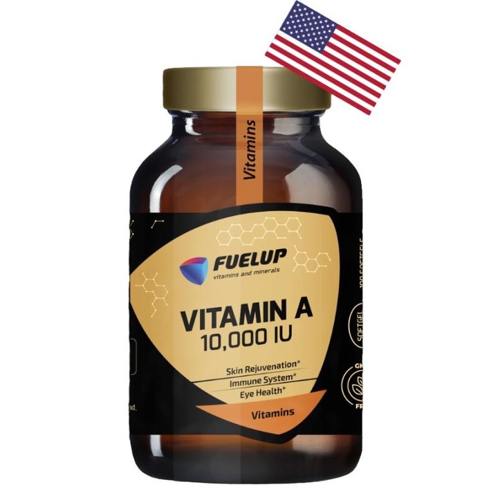 Vitamine Fuel Up, Vitamina A 10000 IU, 100 capsule, pentru piele, ochi si sistemul imunitar