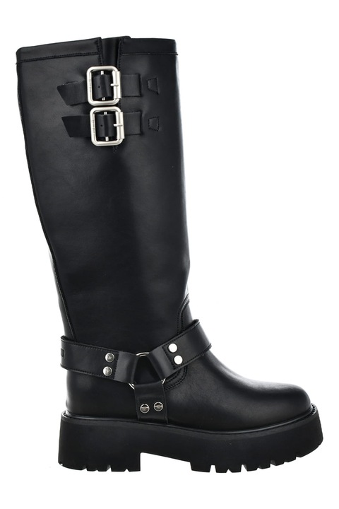 Big Star, Cizme lungi din piele cu model cu catarama, Negru