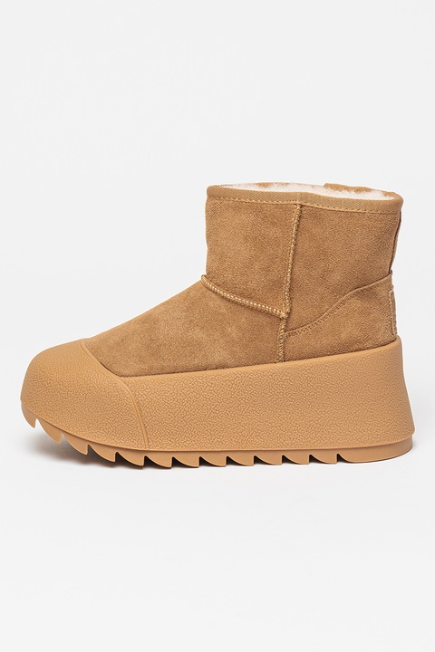 Big Star, Ghete flatform din piele intoarsa, Caramel, 40