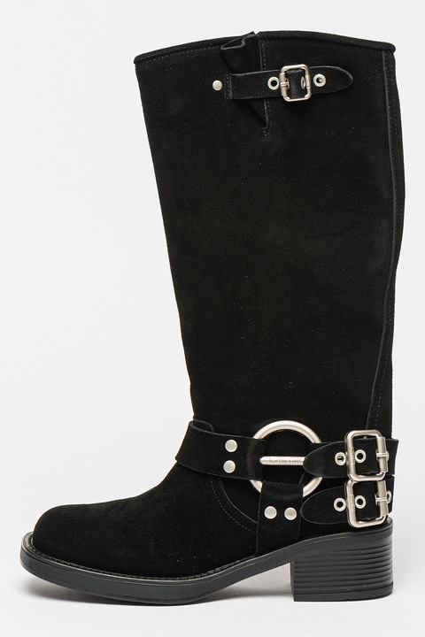 Big Star, Cizme lungi biker din piele intoarsa, Negru