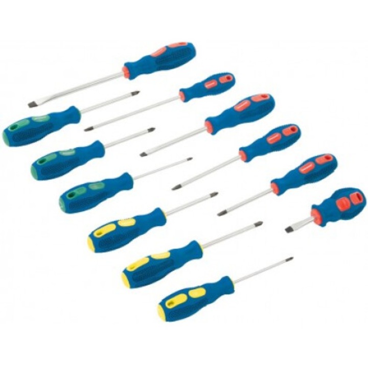 12 db-os univerzális csavarhúzó készlet, Silverline, krómozott acél, ergonomikus nyél