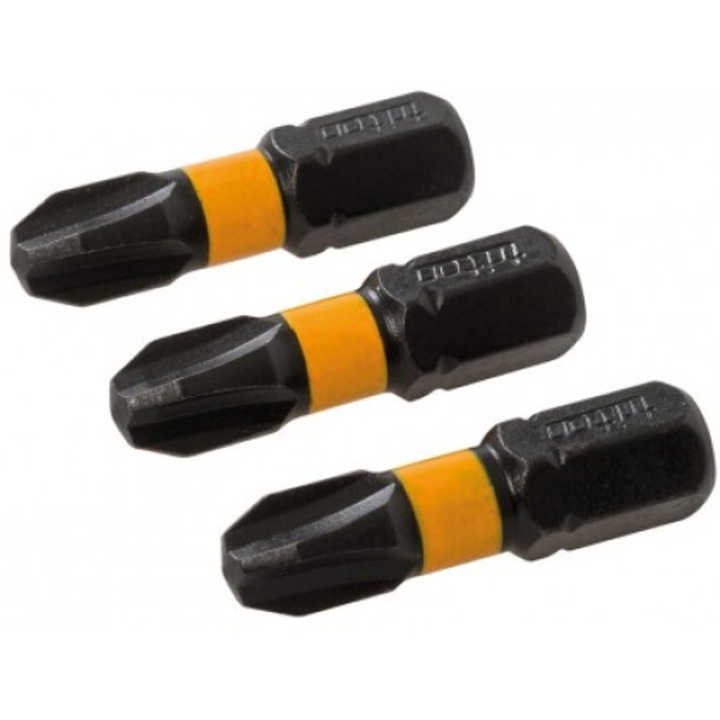 Set 3 biti de impact Philips PH3, Silverline, otel, 25 mm, negru/portocaliu