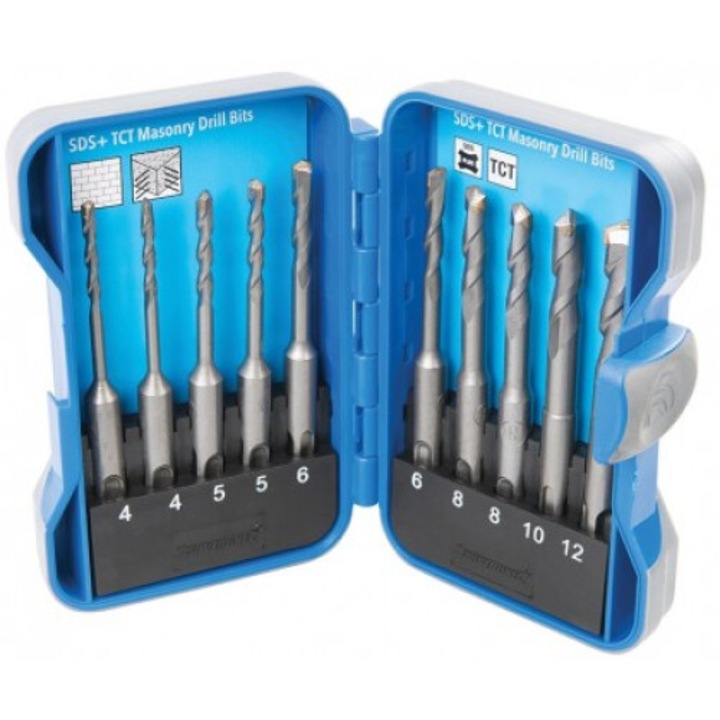 SDS Plus TCT fúrókészlet, 10 db, Silverline, 4-12 mm, wolfram, Softgrip tok