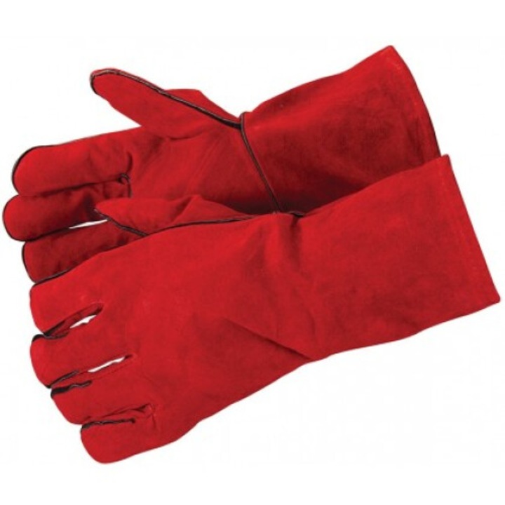 Ръкавици за заваряване Silverline, естествена кожа, 330 мм, дълги маншети, червени