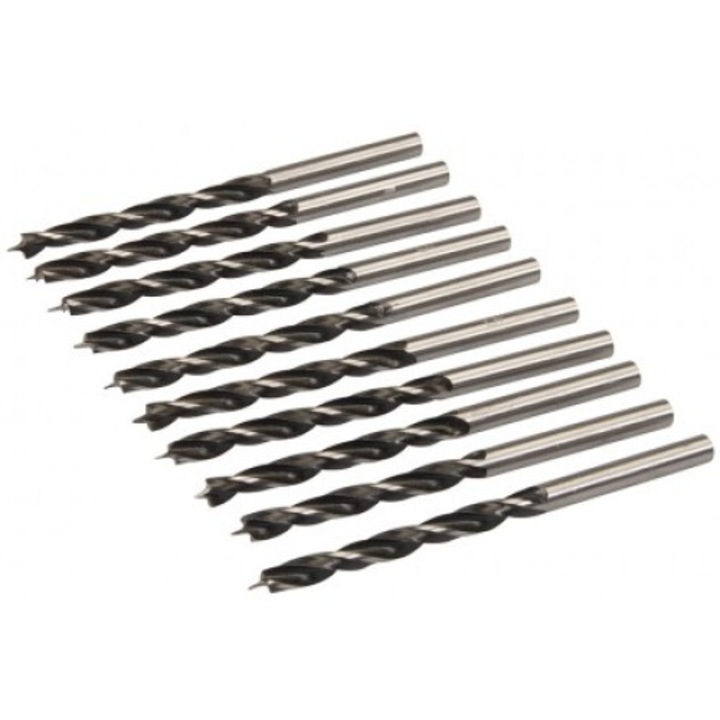 Set de 10 burghie pentru lemn, Silverline, 5x80mm, otel inalt carbon, rezistent la rugina