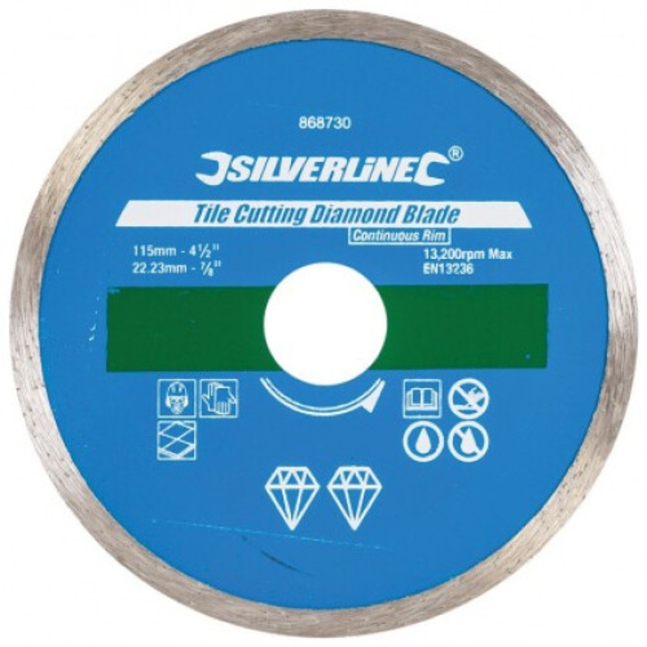 Disc diamantat pentru gresie, Silverline, 115x22.2mm, pentru taiere umeda si uscata