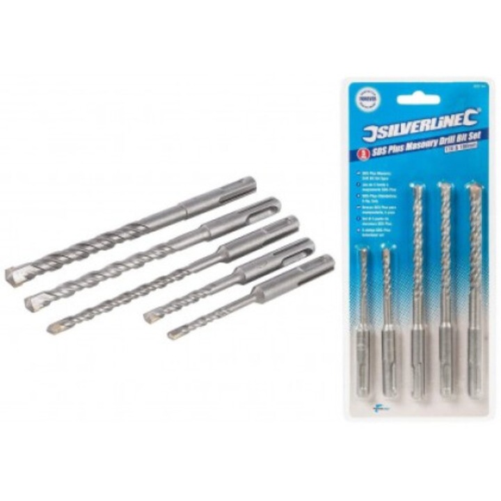 Set 5 burghie SDS Plus, Silverline, 5x110mm, 6x110mm, 7x160mm, 8x160mm, 10x160mm