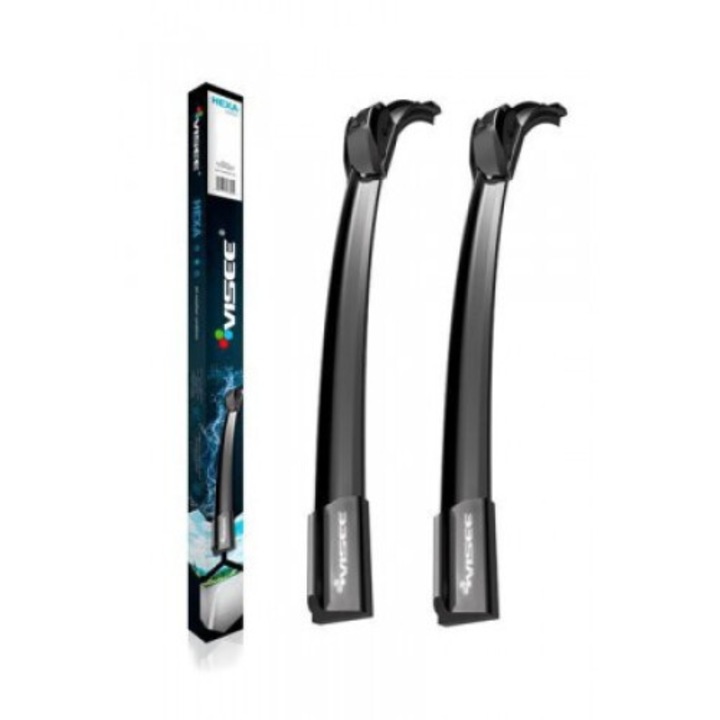 Set de stergatoare plate Visee HEXA 550x450mm, montare fata, rezistenta la UV, performanta in conditii de temperaturi scazute