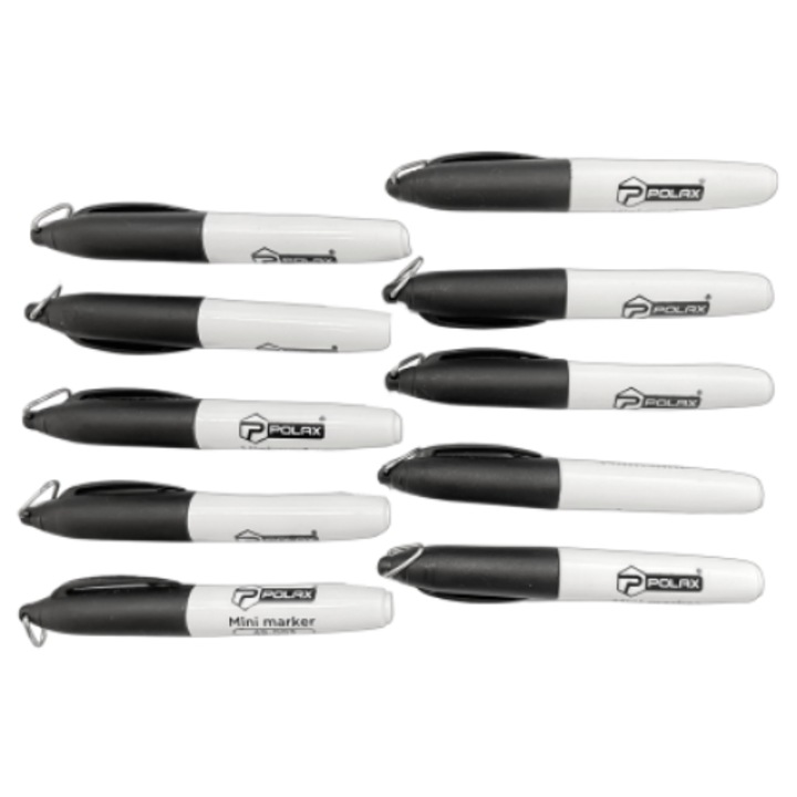 Комплект от 10 перманентни маркера Polax, черни, 10 см x 1 см