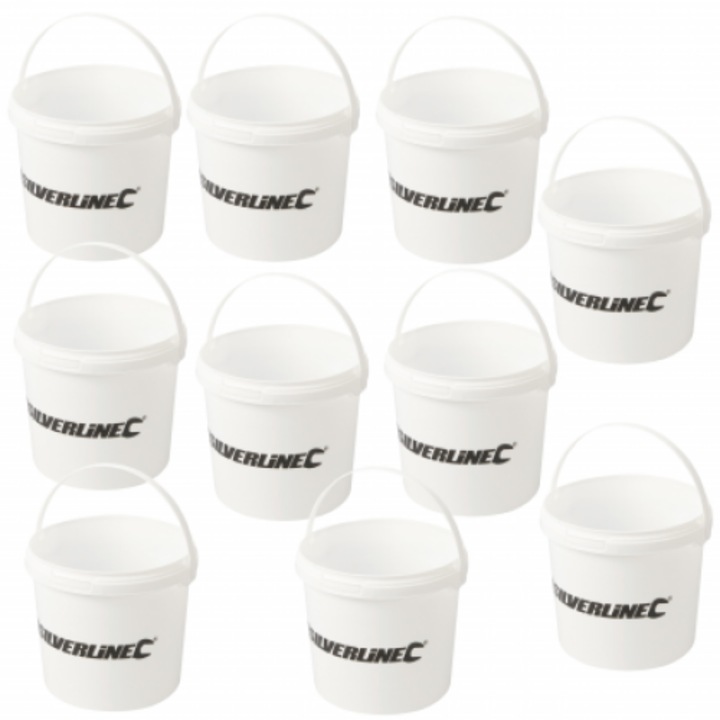 Set 10 recipiente vopsea, Silverline, polipropilena, 1.5L, alb