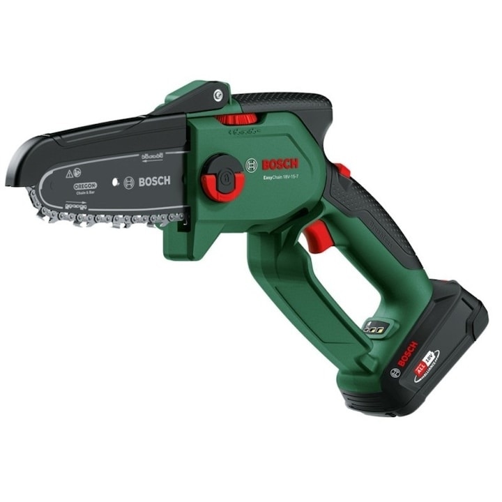 Mini fierastrau electric/mini drujba cu lant pe acumulator Bosch EasyChain 18V-15-7, 18 V, lungime lama 15 cm, viteza lant 6.95 m/s, lama Oregon, motor fara perii, include: incarca