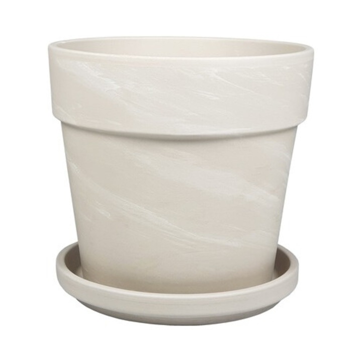 Set Ghiveci Si Farfurie Dickob Calima Ø 29 Cm H 25, 6 Cm Alb