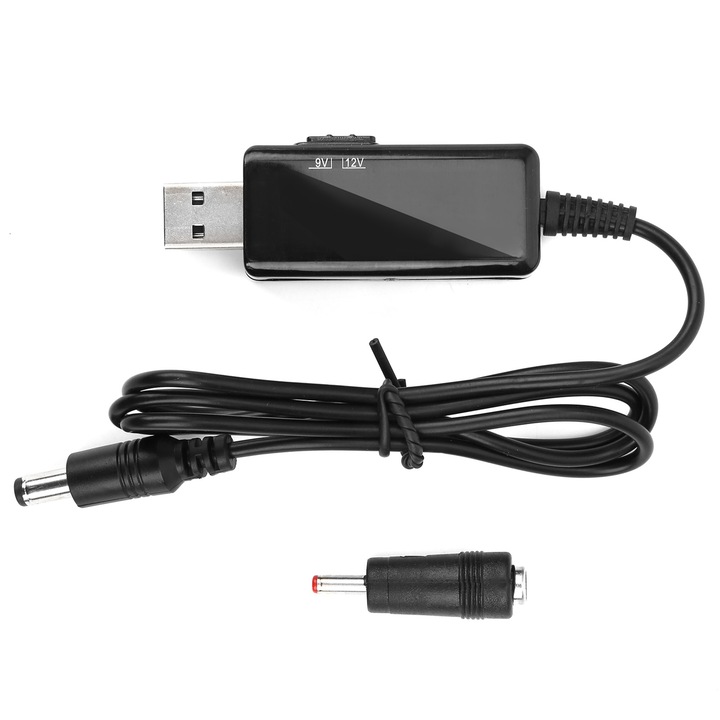 Enforose USB - DC erősítő kábel, 5V - 9V/12V, 0.8m, digitális kijelzővel