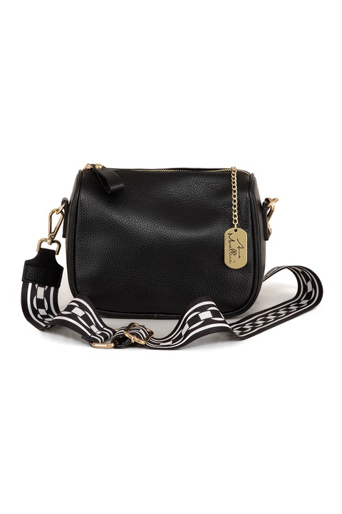 Anna Morellini, Кожена чанта с текстилна презрамка, Черен