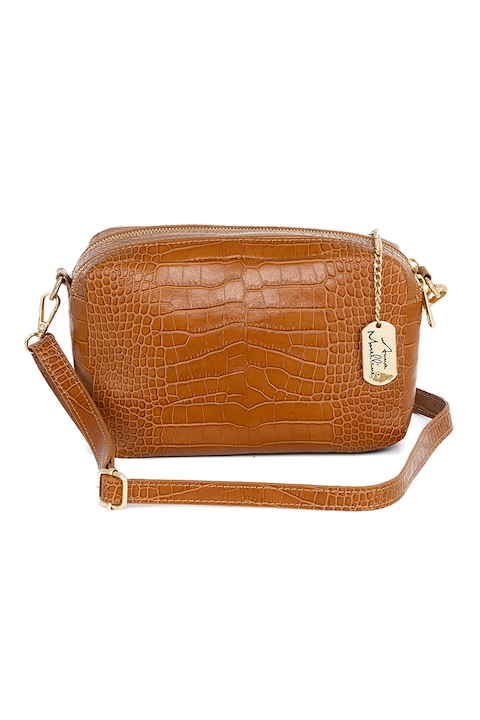 Anna Morellini, Geanta crossbody de piele cu bareta detasabila, Maro scortisoara