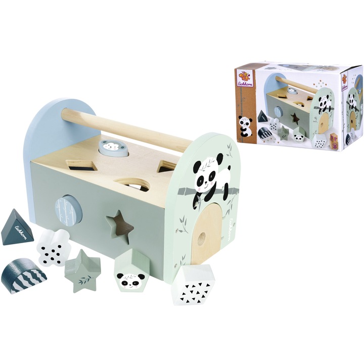 Кутия с дървени кубчета и форми Eichhorn - Urs Panda, 9 бр