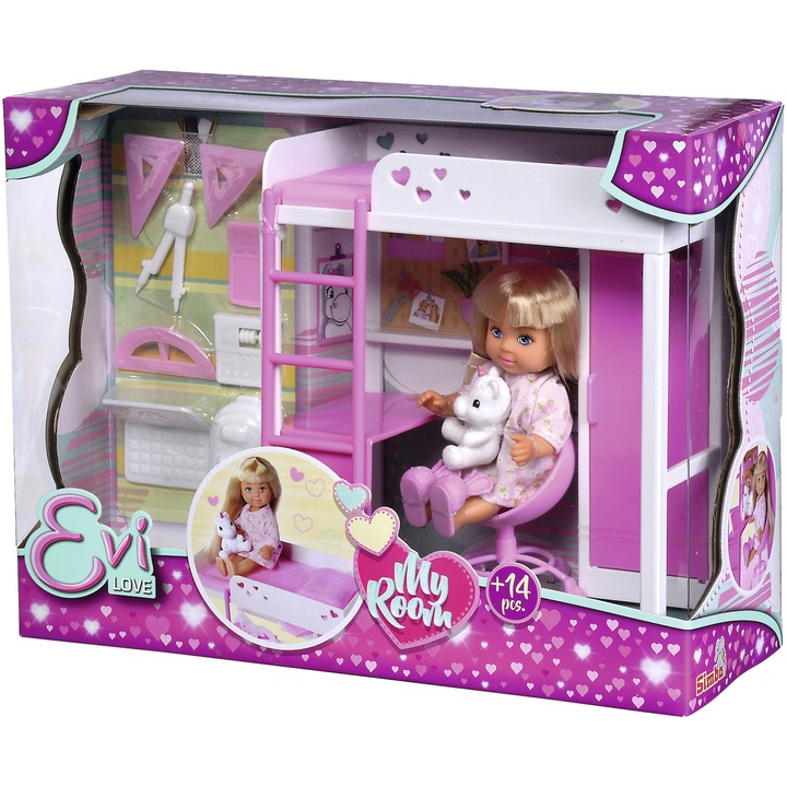 Set de joaca Evi Love - My Room, Camera mea, cu 14 accesorii