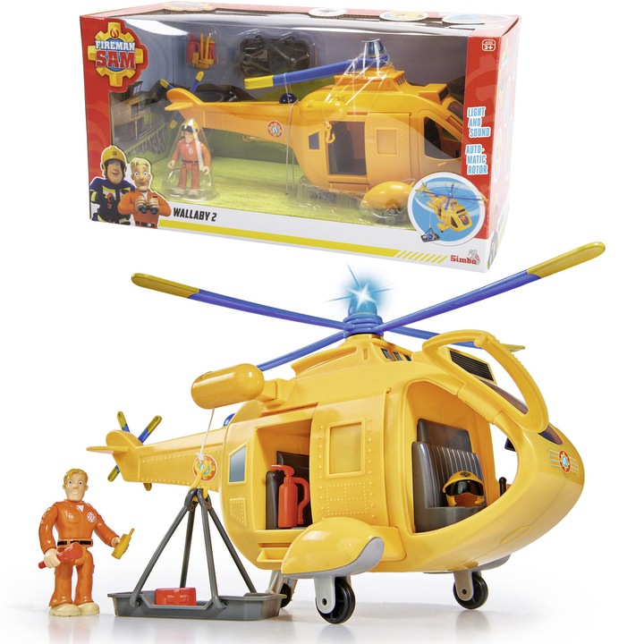 Fireman Sam Wallaby II mentőhelikopter, Figurával, Fényekkel és hangokkal