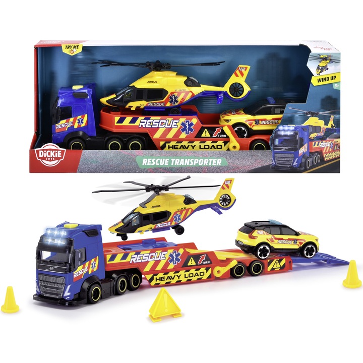 Комплект Dickie Toys, Транспортьор Volvo за спасителни превозни средства - 3 превозни средства, 40 см