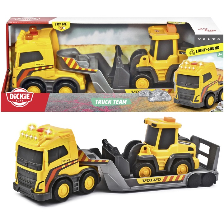 Комплект от 2 автомобила Volvo Truck Team, Dickie Toys, със светлини и звуци, 32 см