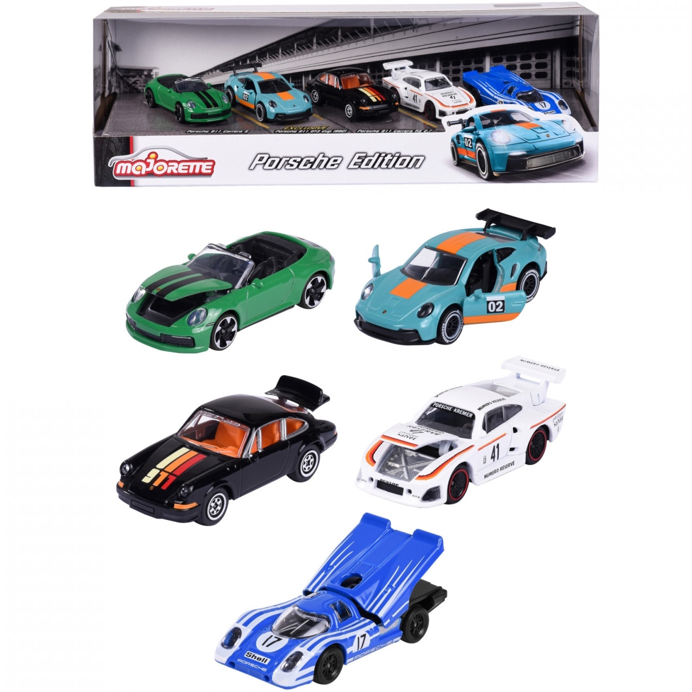 Set 5 masinute Majorette - Porsche Motorsport Giftpack, scara 1:64