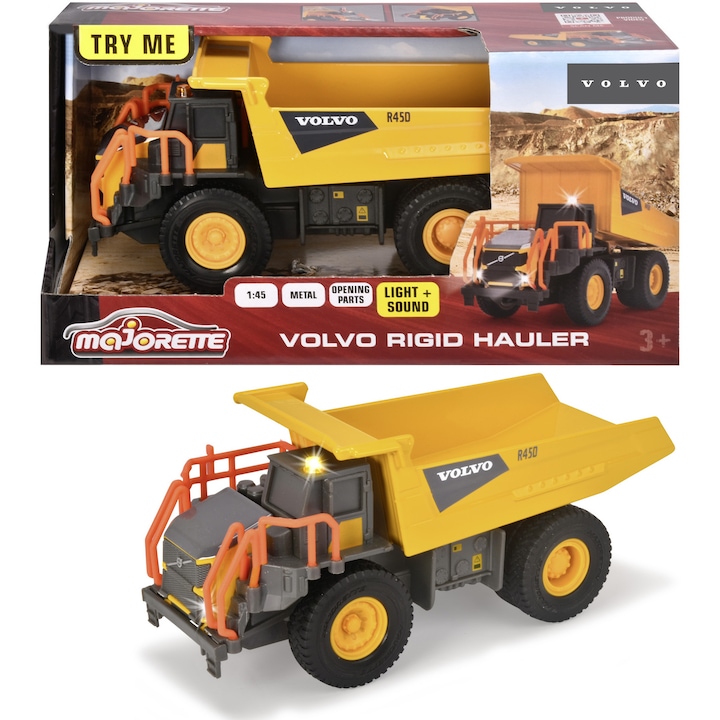 Basculanta Majorette - Volvo Rigid Hauler, cu lumini si sunete, 20 cm