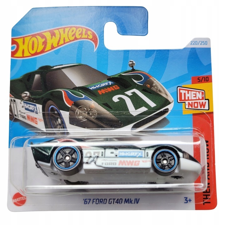Masinuta metalica Hot Wheels, '67 Ford GT40 Mk.IV, Colectia Then and Now, Editia 2024, 1:64, verde cu alb