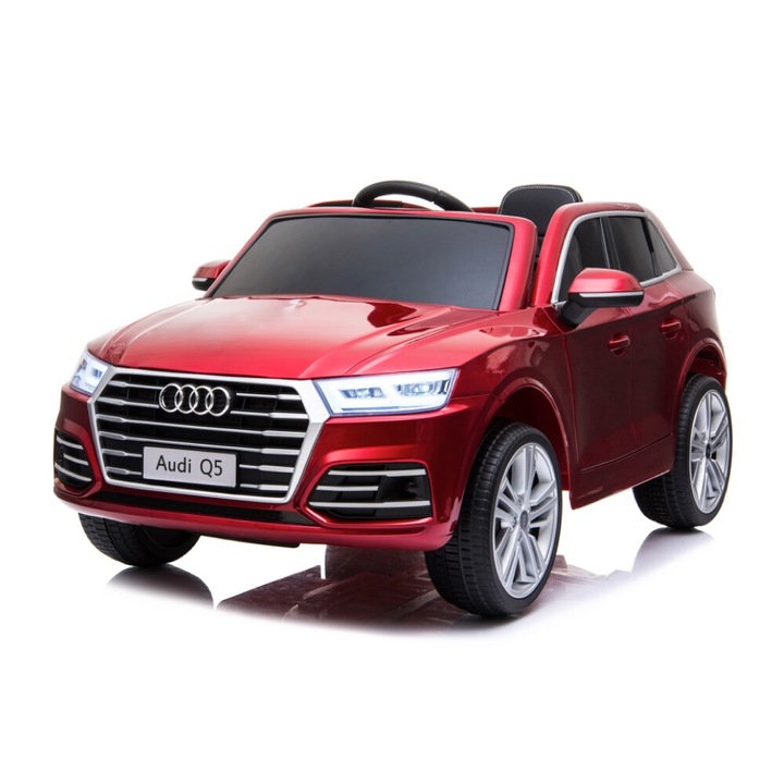 Masina electrica pentru copii AUDI Q5 S-LINE ROSU 12V cu telecomanda 2.4G, 2 motoare, roti cauciuc, scaun piele, maner de transport