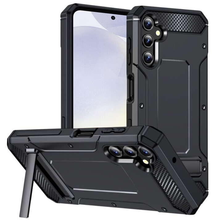 Husa de protectie compatibila cu Samsung Galaxy S24 Plus, Hybrid Armor Kickstand, cu stand, margini intarite, TPU, Negru