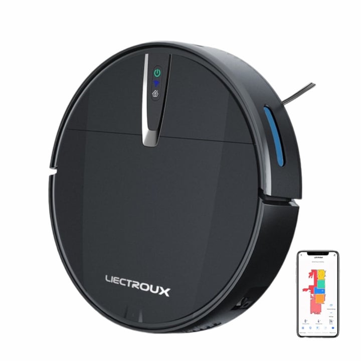 Интелигентен робот-прахосмукачка Liectroux V3S PRO (D6814), 4000Pa засмукване, 120 минути автономност, 600ml кош за прах, 150x350x350mm, черен