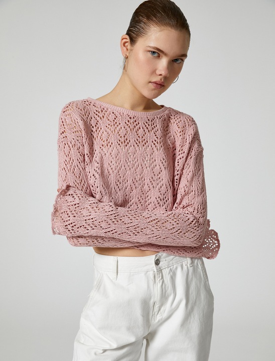 KOTON, Pulover crop texturat, Roz, L