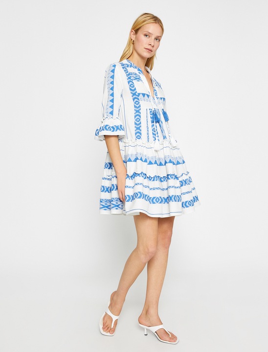 KOTON, Rochie cu croiala in A si imprimeu, Albastru, 2XL