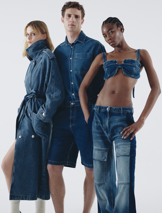 KOTON, Trenci din denim cu doua randuri de nasturi, Albastru indigo, M