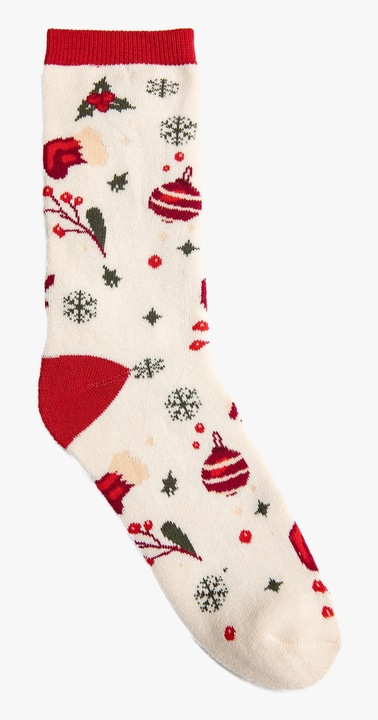 KOTON, Sosete scurte cu model de Craciun, Crem, One Size