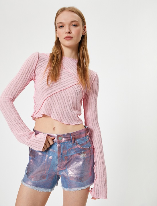 KOTON, Pantaloni scurti de denim, Albastru deschis, S