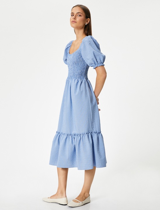 KOTON, Rochie cu maneci bufante si model in dungi, Albastru, XL