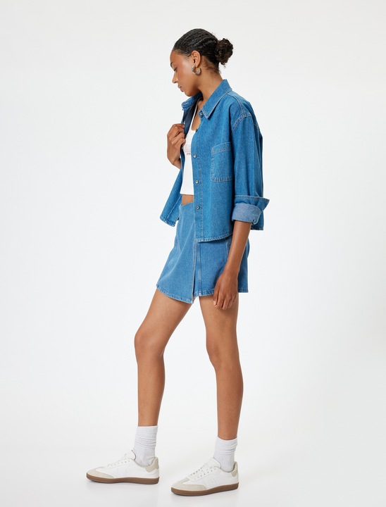 KOTON, Fusta-pantalon din denim, Albastru deschis, XS