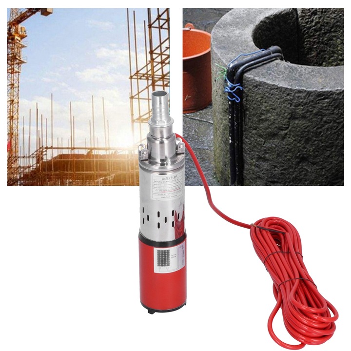 Pompa de apa solara, Mmgoqqt, 12V, 30m inaltime, 1.5m³/ora, inox, cupru, 14m cablu